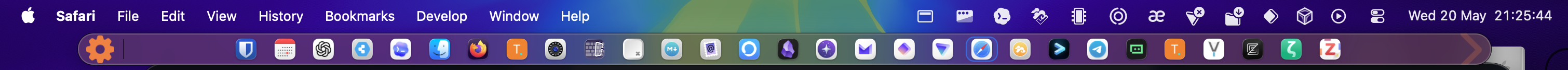 BarDock app switcher pane beneath the macOS menu bar