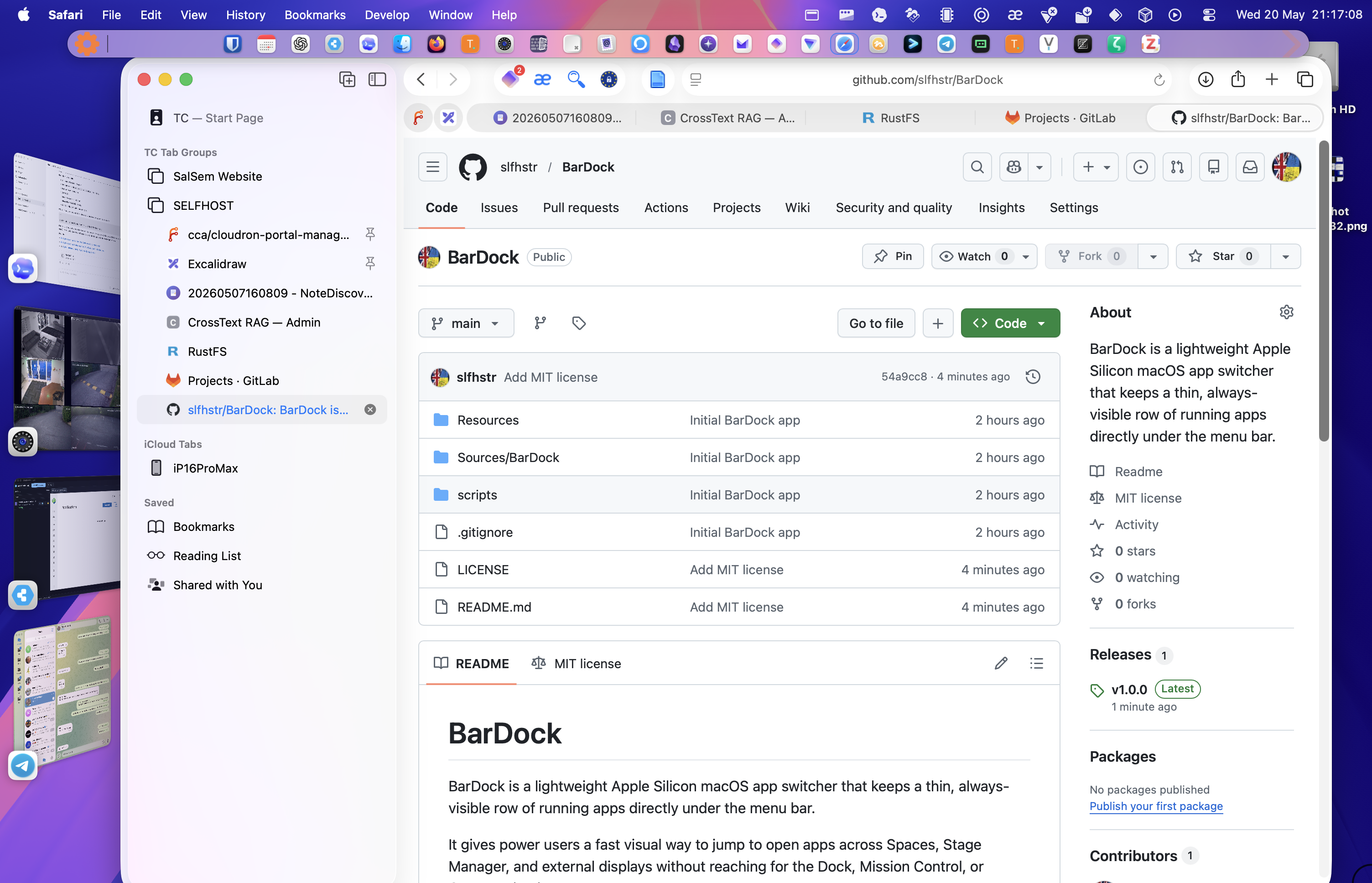 BarDock running on a macOS desktop